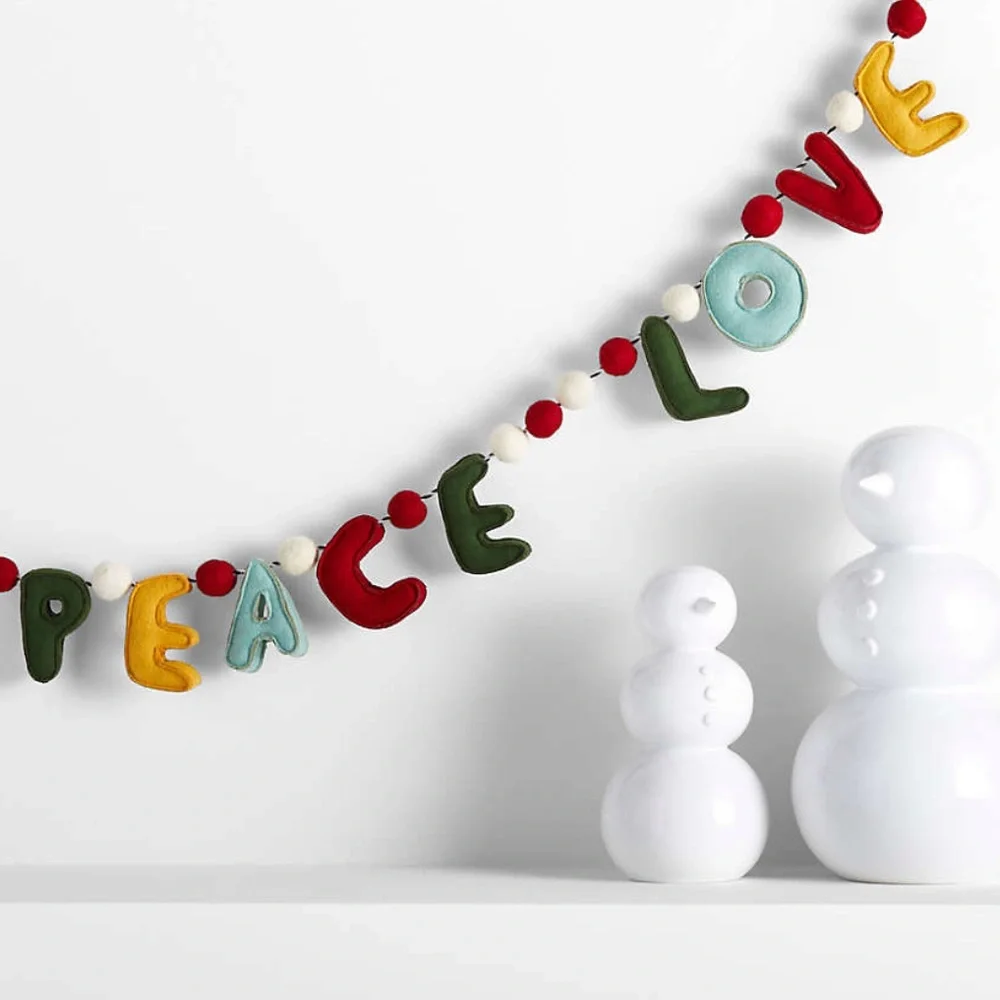 Crate&Barrel Peace and Love Felted Wool Garland